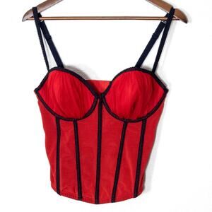 Cacique Bustier Top Red Black Size 14/16 Pinup Coquette Corset